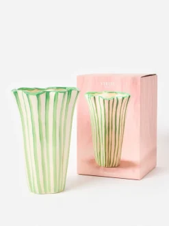 Vazen*Oliver Bonas & White Striped Ceramic Vase