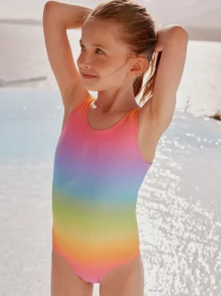 Badkleding|Next - Scoop Neck Swimsuit (3-16yrs) Ombré regenboog