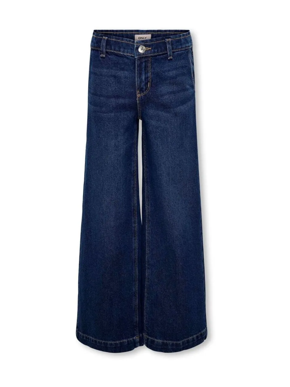 Jeans|ONLY KIDS blauwe 100% katoenen jeans met wijde pijpen en verstelbare taille