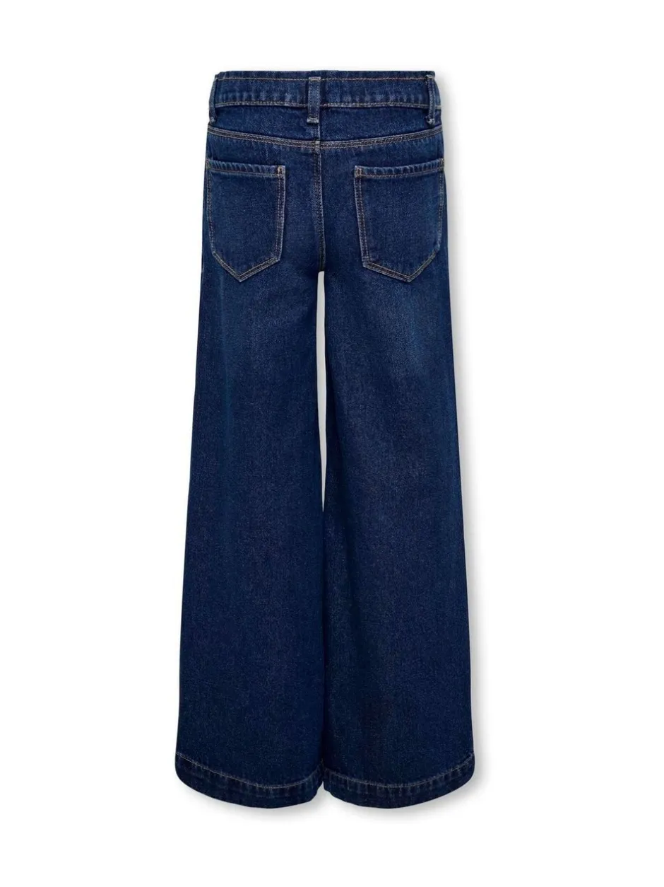 Jeans|ONLY KIDS blauwe 100% katoenen jeans met wijde pijpen en verstelbare taille