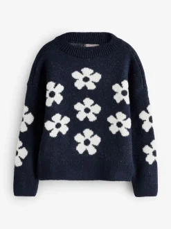 Gebreide Kleding|ONLY KIDS Blue Knitted Floral Jumper