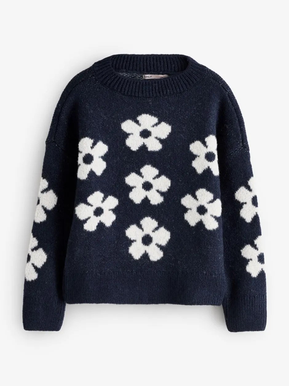Gebreide Kleding|ONLY KIDS Blue Knitted Floral Jumper