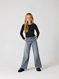 Jeans*ONLY KIDS grijze jeans met wijde pijpen en verstelbare taille van 100% katoen