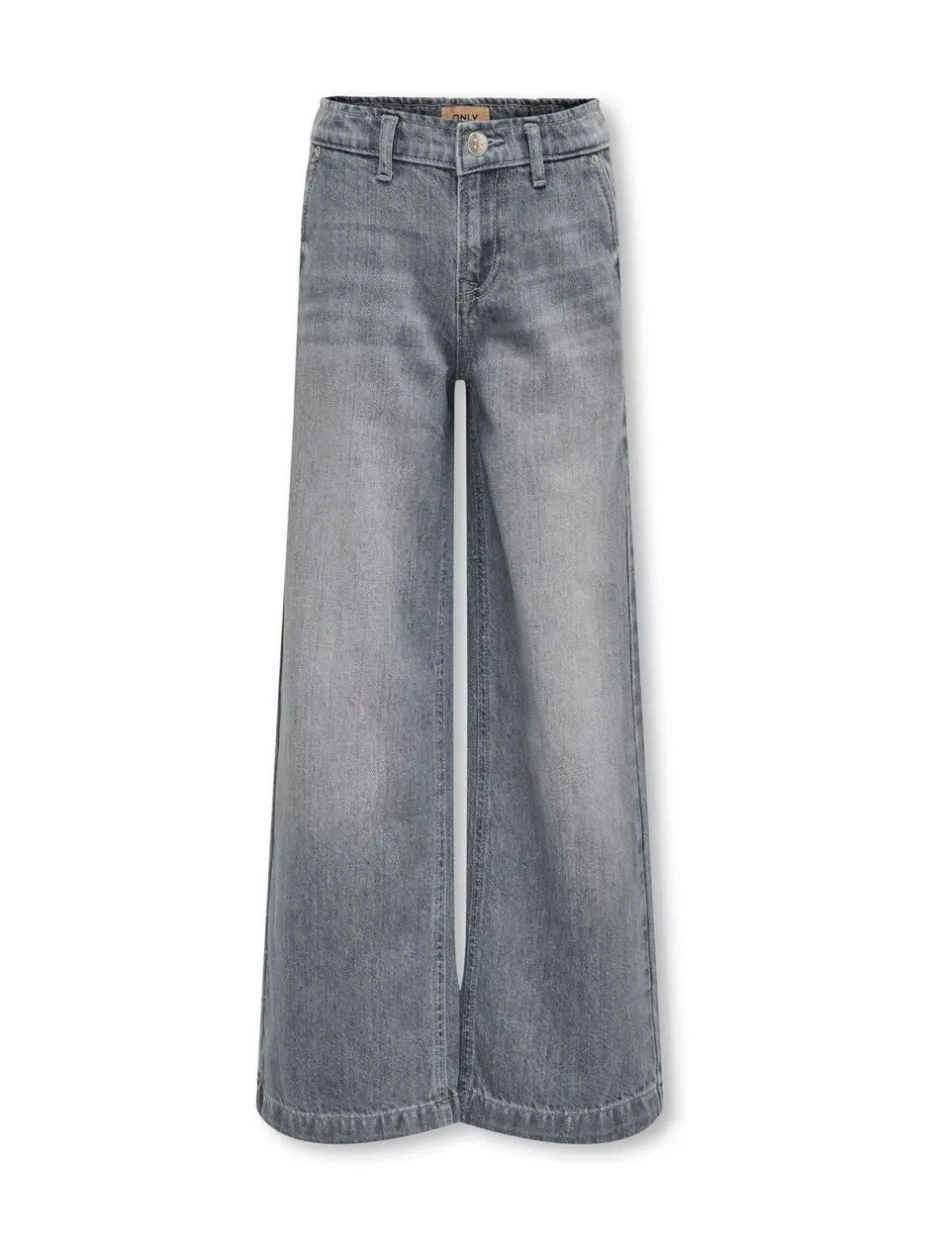 Jeans*ONLY KIDS grijze jeans met wijde pijpen en verstelbare taille van 100% katoen