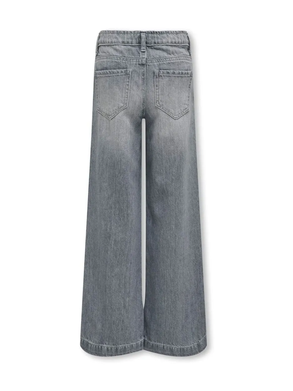Jeans*ONLY KIDS grijze jeans met wijde pijpen en verstelbare taille van 100% katoen