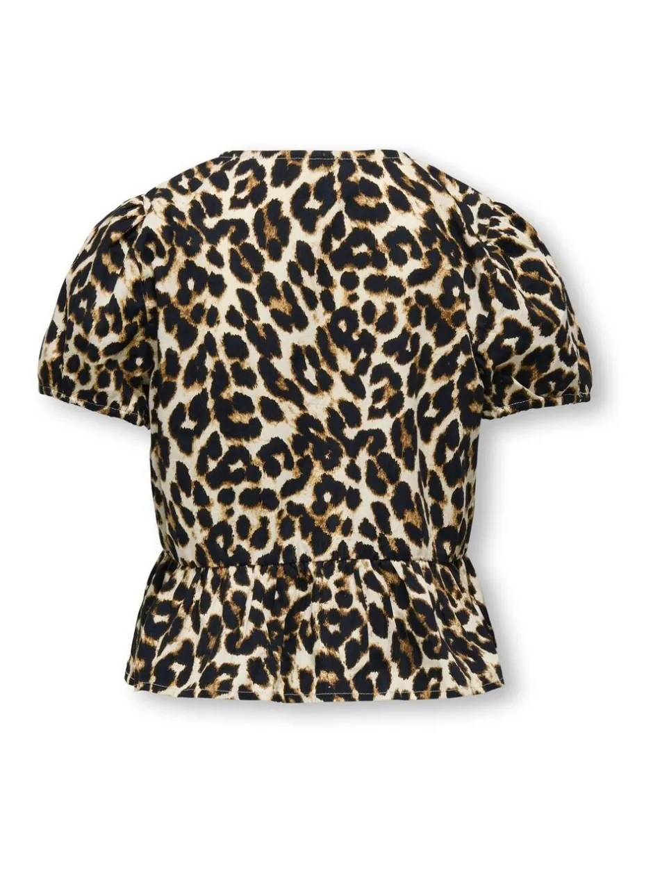 Overhemden En Blouses*ONLY KIDS Leopard Print Puff Sleeve Bow Black Blouse