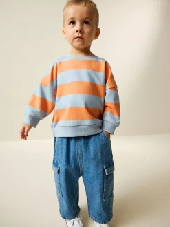 Truien En Breisels|Sweaters En Hoody´S*Next Orange & Blue Stripe - Sweatshirt met ronde hals en all-over print (3 mnd - 7 jr)