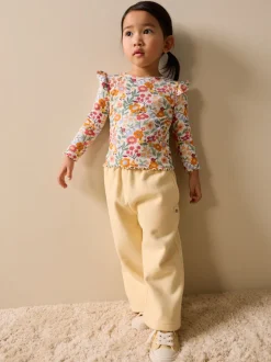 Tops|T-Shirts*Next - Long Sleeve Ribbed Frill Top (3mths-7yrs) Oranje fijn gebloemd
