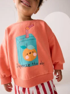 Sets En Combisets|Truien En Breisels*Next Oranje 'Squeeze the Day' - Set van sweatshirt en broek met wijde pijpen (3mnd -7jr)