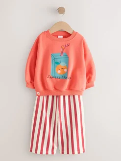 Sets En Combisets|Truien En Breisels*Next Oranje 'Squeeze the Day' - Set van sweatshirt en broek met wijde pijpen (3mnd -7jr)