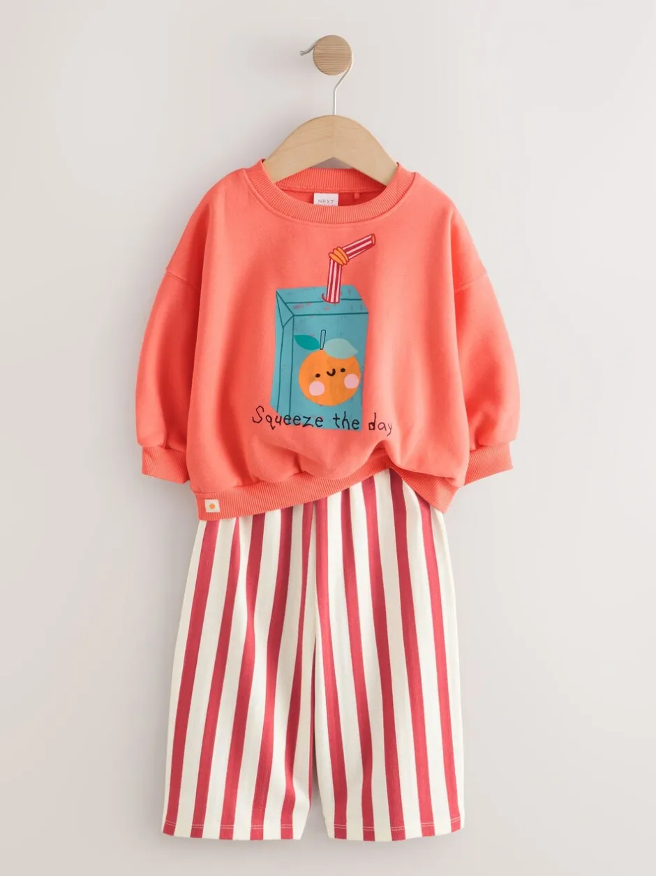 Sets En Combisets|Truien En Breisels*Next Oranje 'Squeeze the Day' - Set van sweatshirt en broek met wijde pijpen (3mnd -7jr)