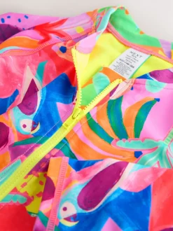 Badkleding|Next Oranje tropisch - Long Sleeve Sunsafe Swimsuit (3mths-16yrs)