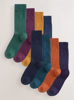 Sokken|Sokken*Next - Verpakking van 8 - Frisblijvende sokken met borduursel Oranje/groen/blauw