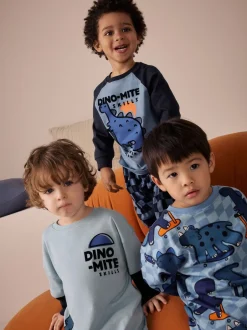 Pyjama's|Nachtkleding En Pyjama's*Next Oranje/marineblauwe met dinosaurusprint - Verpakking van 3 oversized pyjama's 3 (9mnd -10jr)