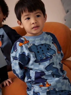 Pyjama's|Nachtkleding En Pyjama's*Next Oranje/marineblauwe met dinosaurusprint - Verpakking van 3 oversized pyjama's 3 (9mnd -10jr)