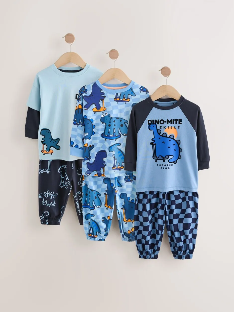 Pyjama's|Nachtkleding En Pyjama's*Next Oranje/marineblauwe met dinosaurusprint - Verpakking van 3 oversized pyjama's 3 (9mnd -10jr)