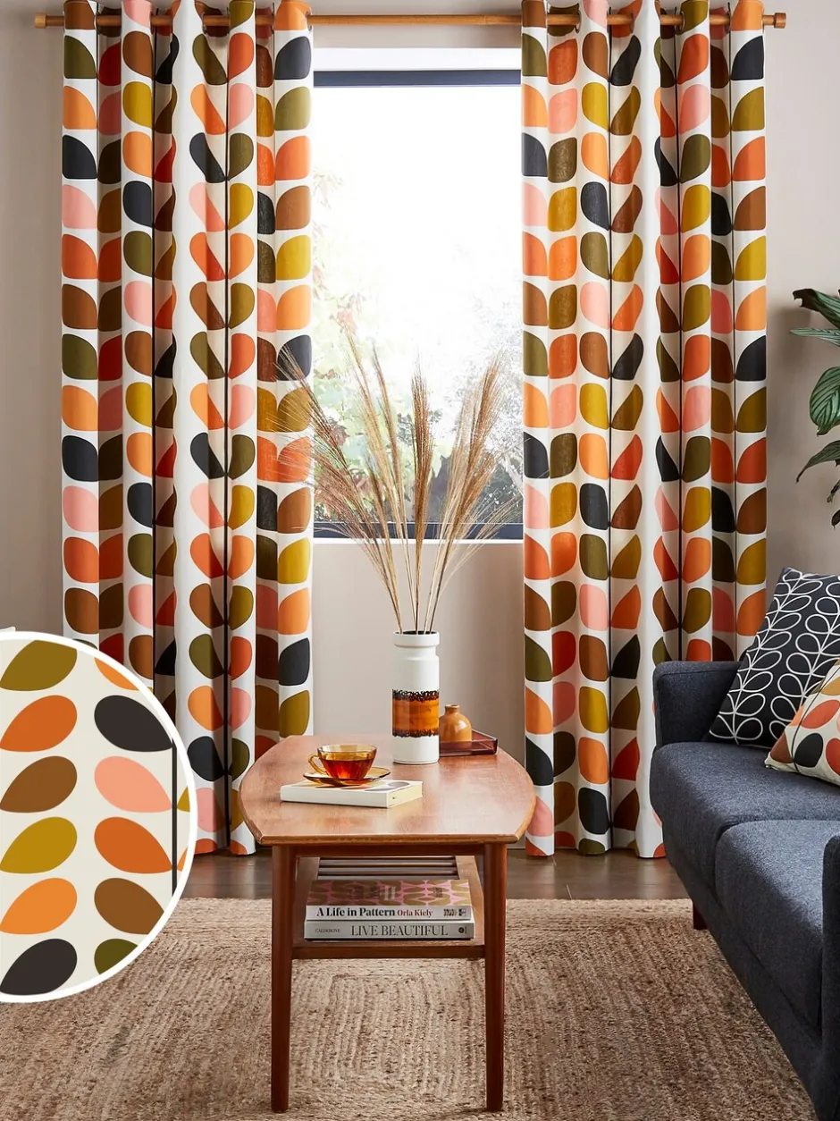 Gordijnen|Gordijnen|Orla Kiely - Veelkleurige ringgordijnen met bladertakken
