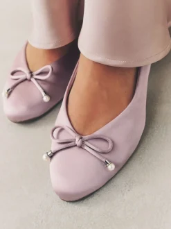 Lage Schoenen|Next - Ballerina's met pareleffect en strikdetail voor bruidsmeisjes Oudroze