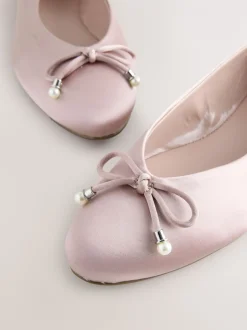 Lage Schoenen|Next - Ballerina's met pareleffect en strikdetail voor bruidsmeisjes Oudroze