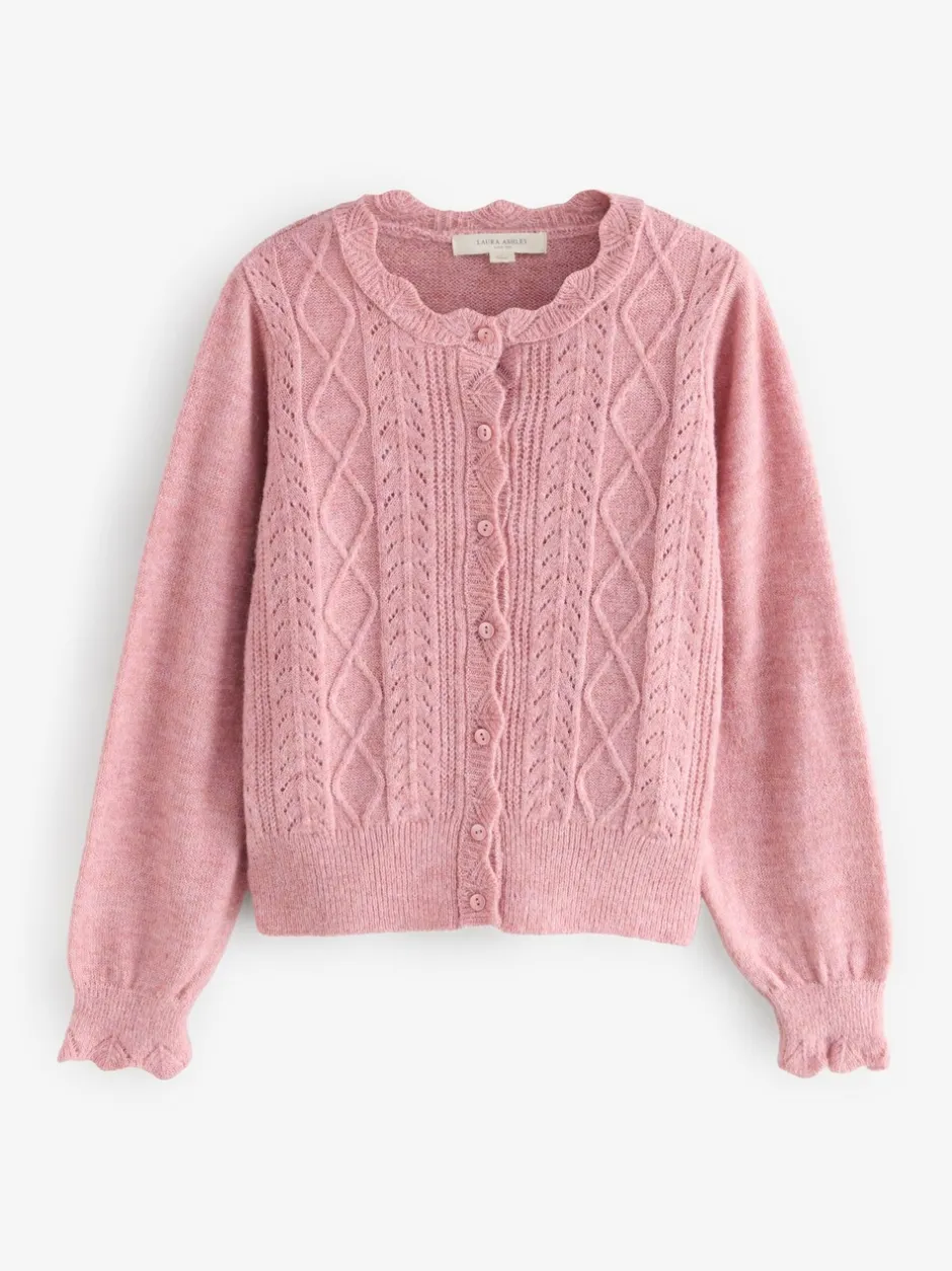 Gebreide Kleding|Laura Ashley - Pointelle Button Through Scallop Cardigan With A Touch Of Wool Oudroze