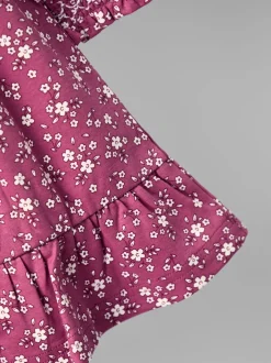 Gelegenheidskleding*Jojo Maman Bébé - Smocked Jersey Dress with Broderie Collar Oudroze met bloemenprint