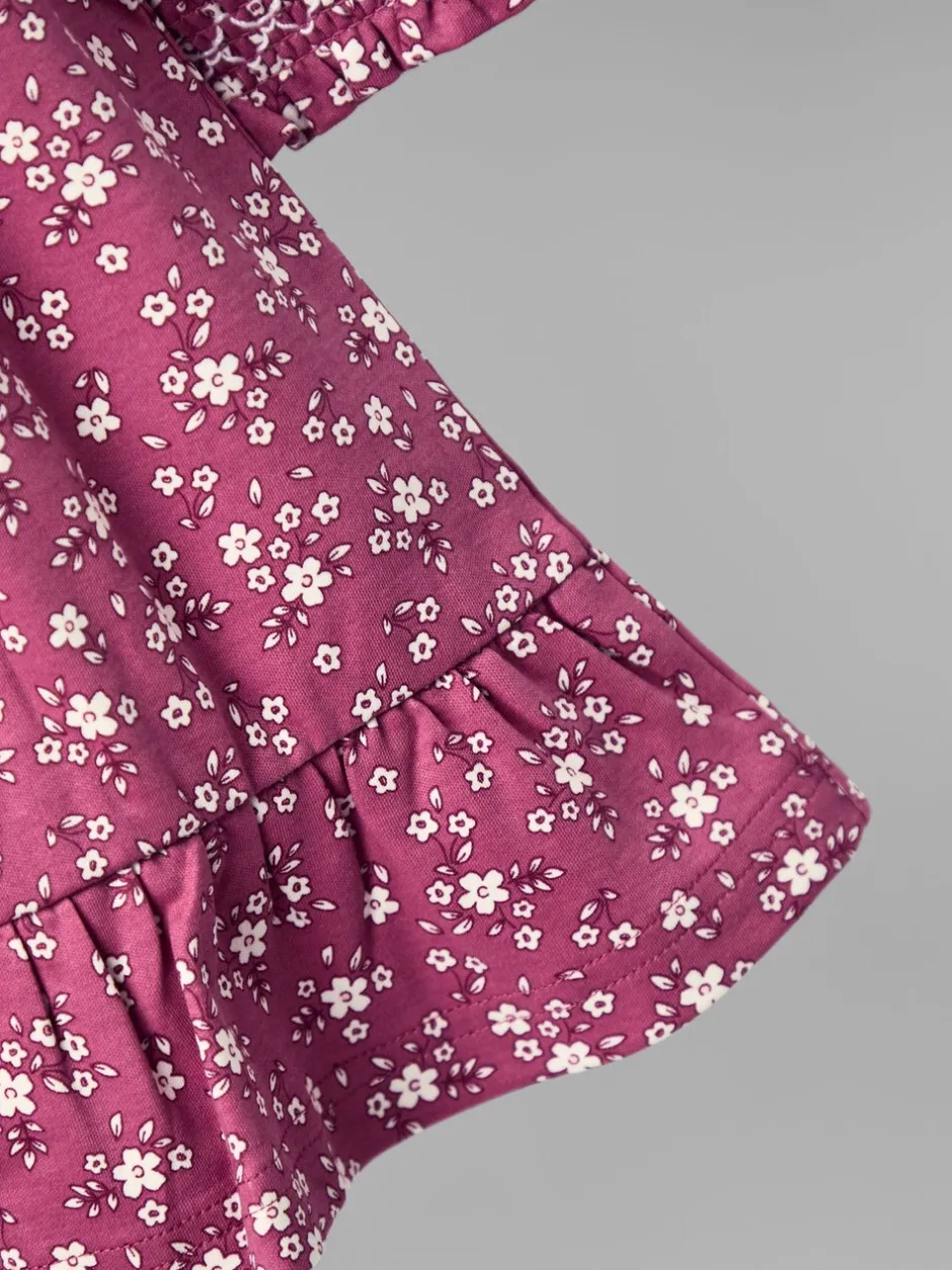 Gelegenheidskleding*Jojo Maman Bébé - Smocked Jersey Dress with Broderie Collar Oudroze met bloemenprint