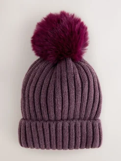 Mutsen, Handschoenen En Sjaals*Next Paars - Geribbelde beanie-muts met pompon (3mnd -16jr)