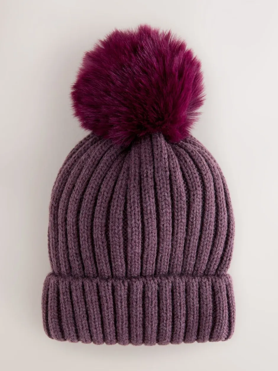 Mutsen, Handschoenen En Sjaals*Next Paars - Geribbelde beanie-muts met pompon (3mnd -16jr)