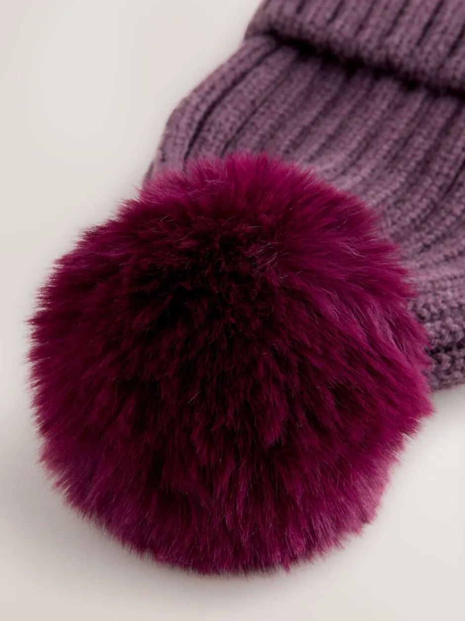 Mutsen, Handschoenen En Sjaals*Next Paars - Geribbelde beanie-muts met pompon (3mnd -16jr)
