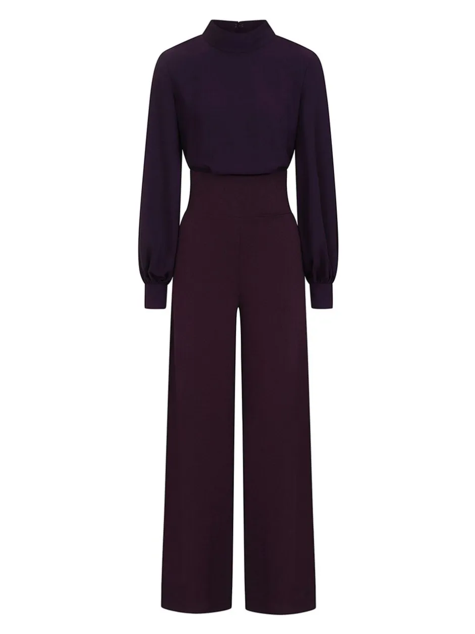 Jumpsuits En Playsuits|Hot Squash - HotSquash jumpsuit met wijde pijpen en blousonmouwen Paars