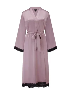 Badjassen*Pour Moi - Dusk Satin and Lace Kimono Sleeve Dressing Gown Paars
