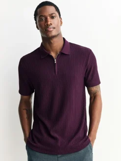 Poloshirts|Next - Smart poloshirt met textuur en rits Paars