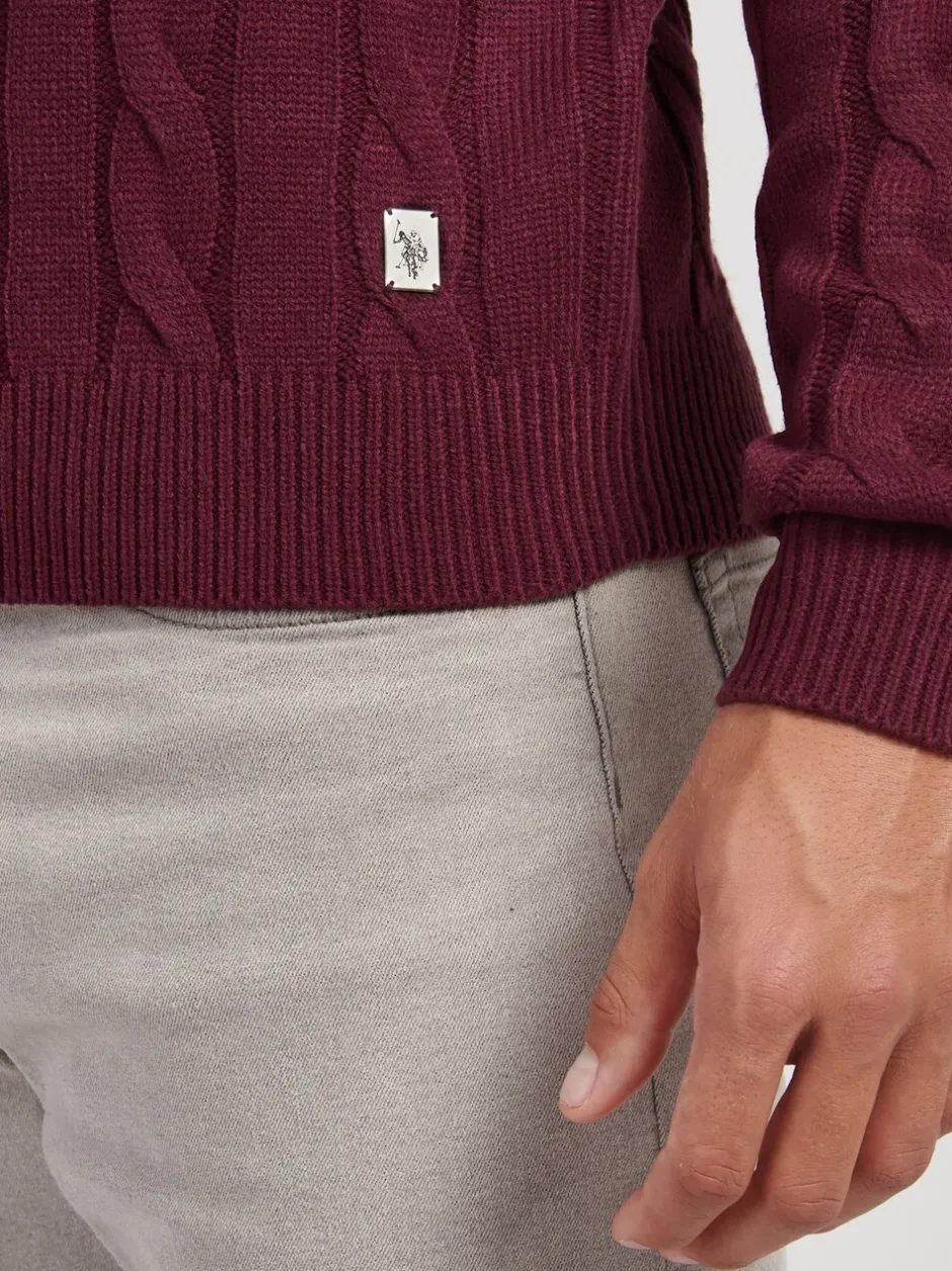 Gebreide Kleding|U.S. Polo Assn - . Mens Cable Knit Crew Jumper Paars