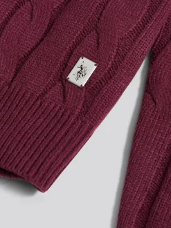 Gebreide Kleding|U.S. Polo Assn - . Mens Cable Knit Crew Jumper Paars