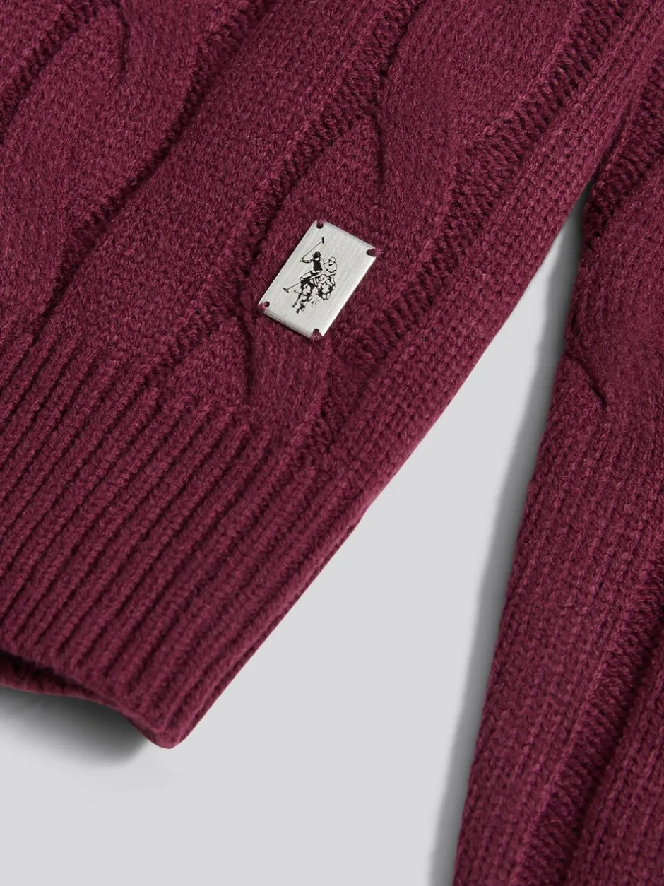 Gebreide Kleding|U.S. Polo Assn - . Mens Cable Knit Crew Jumper Paars