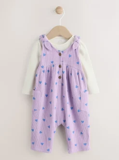 Tuinbroeken|Next - Baby Jersey Bretelbroeken en Bodysuit 2 Pieces Set (0mnd-2jr) Paars hartjes