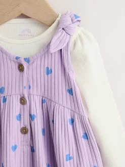 Tuinbroeken|Next - Baby Jersey Bretelbroeken en Bodysuit 2 Pieces Set (0mnd-2jr) Paars hartjes