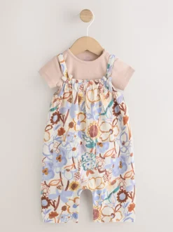 Rompertjes En Tuinbroeken|Tuinbroeken|Next - Babyjersey bretelbroeken en Bodysuits Set van 2 stuks (0maanden -3jaar) Paars met bloemen