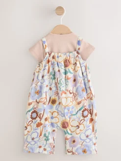 Rompertjes En Tuinbroeken|Tuinbroeken|Next - Babyjersey bretelbroeken en Bodysuits Set van 2 stuks (0maanden -3jaar) Paars met bloemen