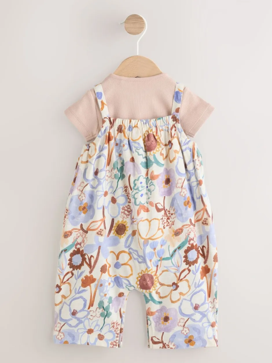 Rompertjes En Tuinbroeken|Tuinbroeken|Next - Babyjersey bretelbroeken en Bodysuits Set van 2 stuks (0maanden -3jaar) Paars met bloemen