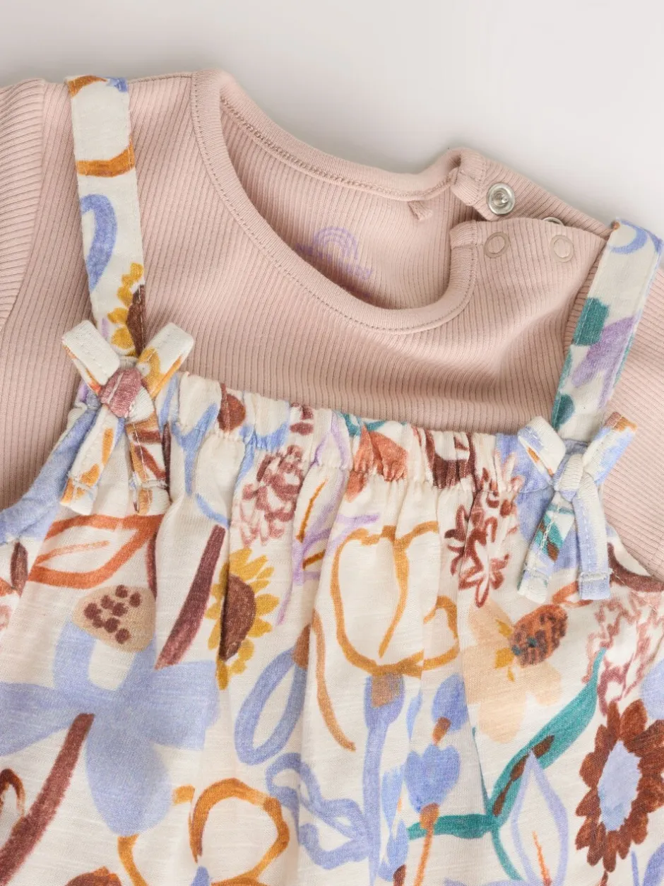 Rompertjes En Tuinbroeken|Tuinbroeken|Next - Babyjersey bretelbroeken en Bodysuits Set van 2 stuks (0maanden -3jaar) Paars met bloemen