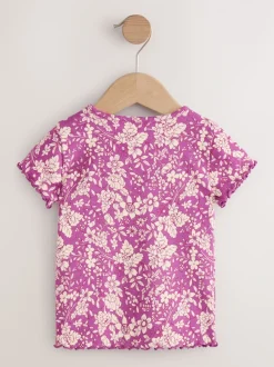 T-Shirts|Next - Short Sleeve Rib T-Shirt (3mths-7yrs) Paars met bloemen