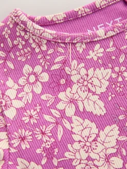 T-Shirts|Next - Short Sleeve Rib T-Shirt (3mths-7yrs) Paars met bloemen
