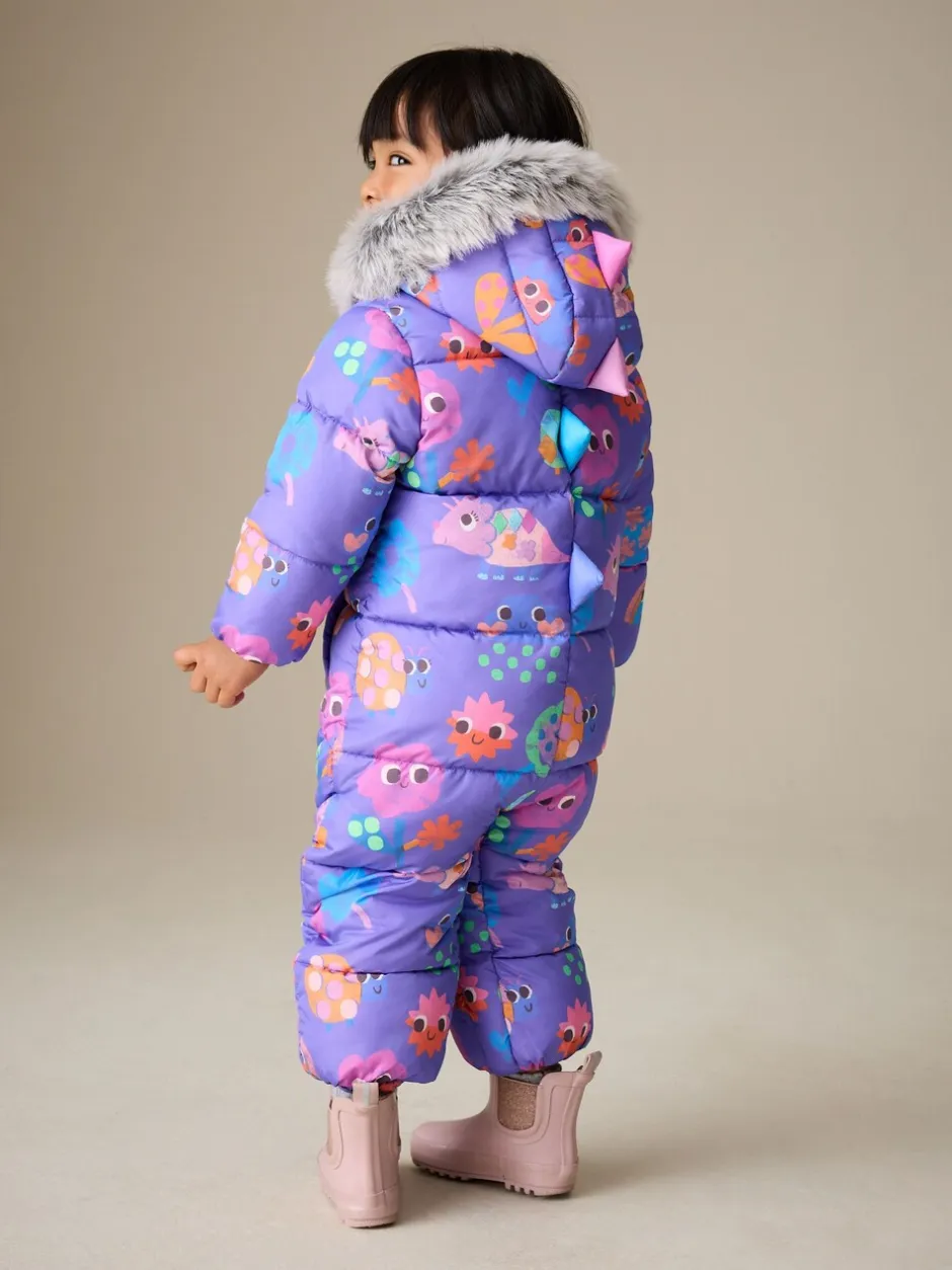 Jassen, Jacks En Kinderwagenpakjes|Jassen En Jacks|Next - Regenbestendig sneeuwpak met imitatiebont (3mnd-7jr) Paars met figuurtjes
