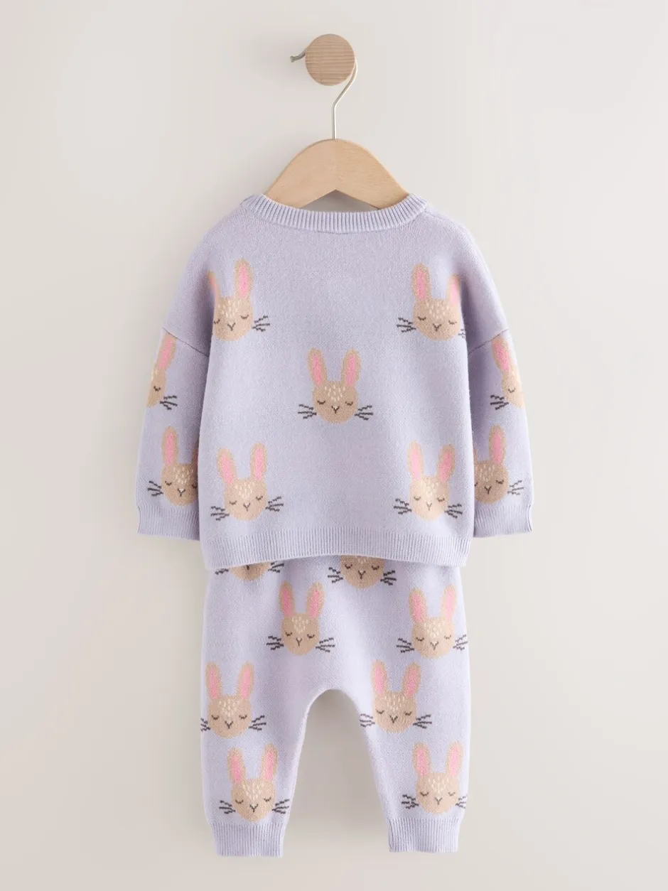 Gebreide Kleding|Next - Gebreide babytrui en leggings set 2 -delig (0mnd -2jr) Paars met konijnenprint