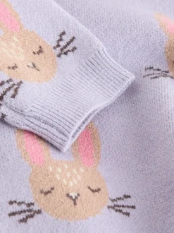 Gebreide Kleding|Next - Gebreide babytrui en leggings set 2 -delig (0mnd -2jr) Paars met konijnenprint