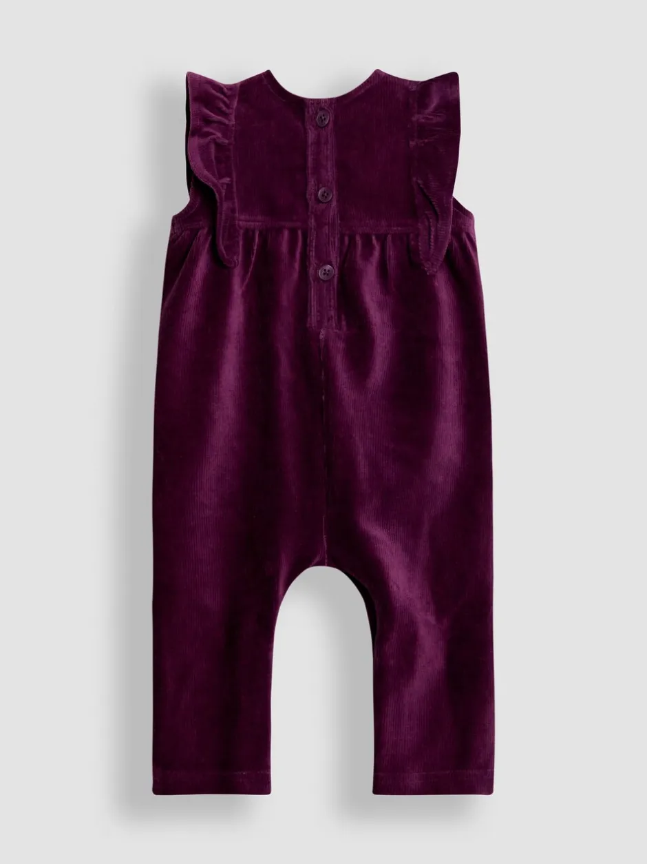 Jumpsuits En Playsuits*Jojo Maman Bébé - Appliqué Velour Dungarees & Top Set Paars met vlinderprint