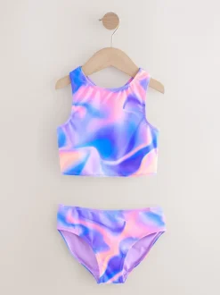 Badkleding|Next - Sunsafe Rash Vest Bikini And Scrunchie Swim Set (3-16yrs) Paars ombre