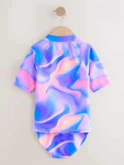 Badkleding|Next - Sunsafe Rash Vest Bikini And Scrunchie Swim Set (3-16yrs) Paars ombre