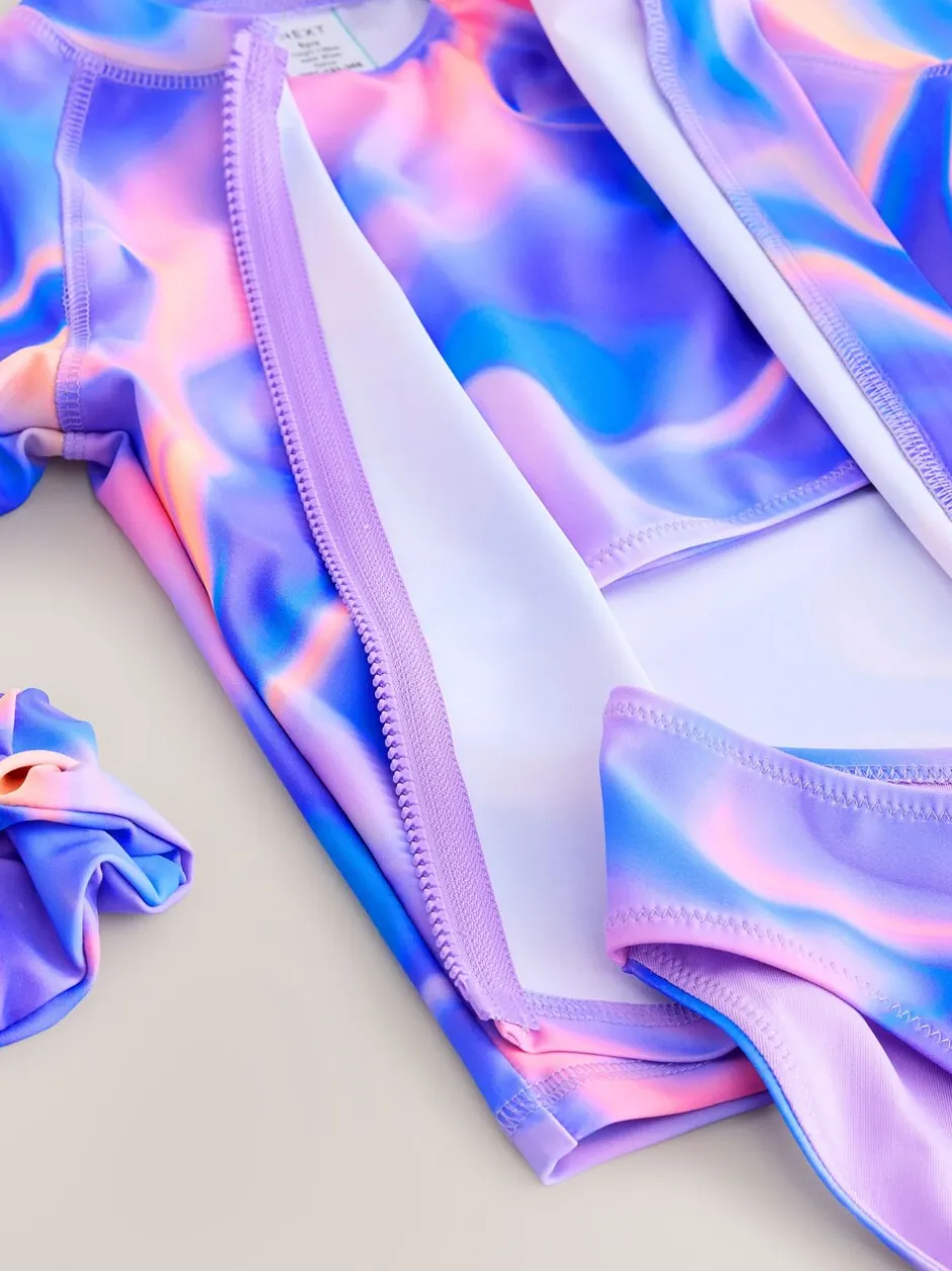 Badkleding|Next - Sunsafe Rash Vest Bikini And Scrunchie Swim Set (3-16yrs) Paars ombre